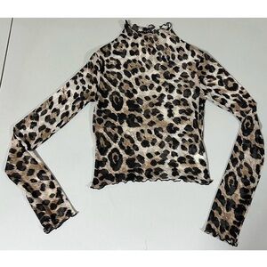 Windsor Cheetah Leopard Print Long Sleeve Turtleneck Shirt Top Blouse Size M 🐆✨